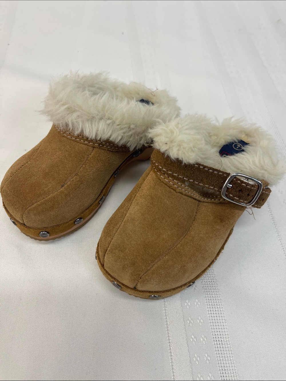 Kids Faux Fur Clog Slippers in Tan Sz 7 T